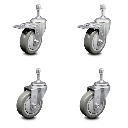 Service Caster 4 Inch Gray Polyurethane Swivel 3/8 Inch Stem Caster Total Lock Brake SCC, 2PK SCC-TSTTL20S414-PPUB-381615-2-S-2